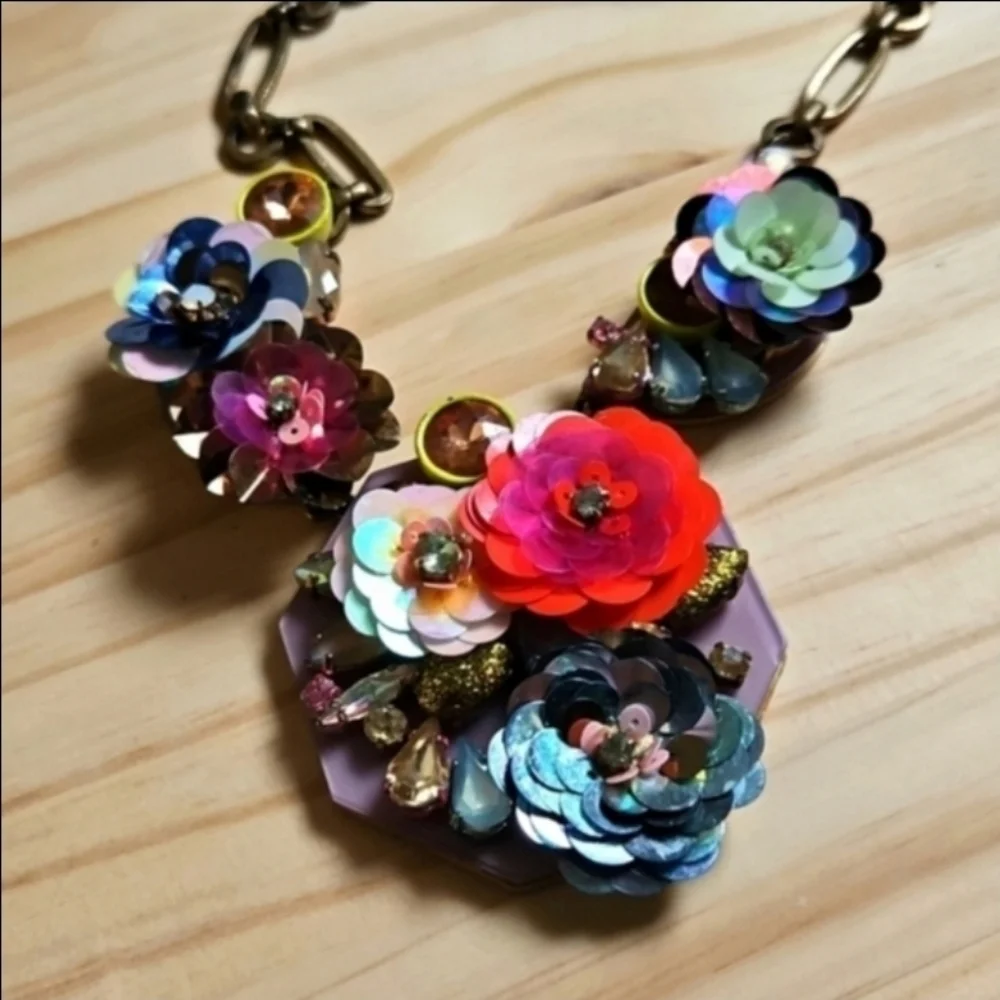 Floral Sequined Statement Necklace, Vintage